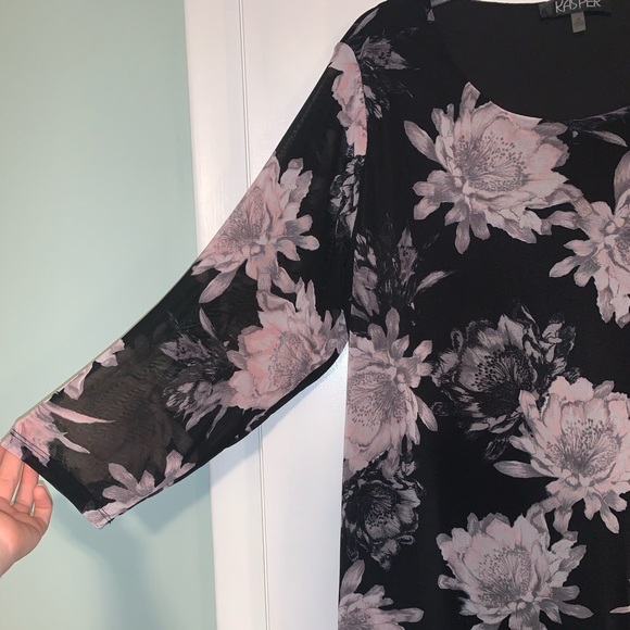 KASPER NWT 1Xlong sleeve tunic top blk&pink floral - Picture 3 of 7